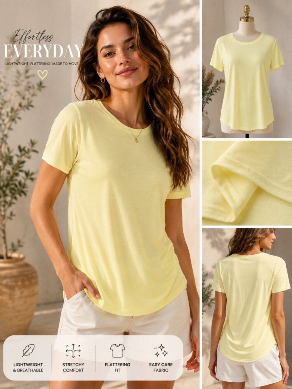 lululemon athletica Light Yellow Short Sleeve Crew Tee